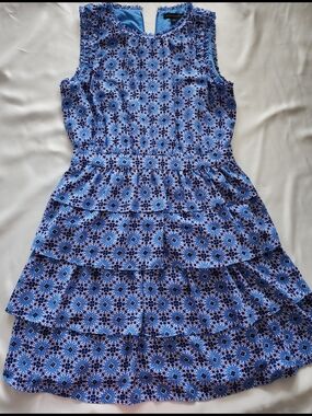 Banana Republic Blue Floral Tiered Ruffle Sleeveless Mini Dress
